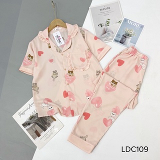Bộ pijama lụa mango cộc dài cổ bèo