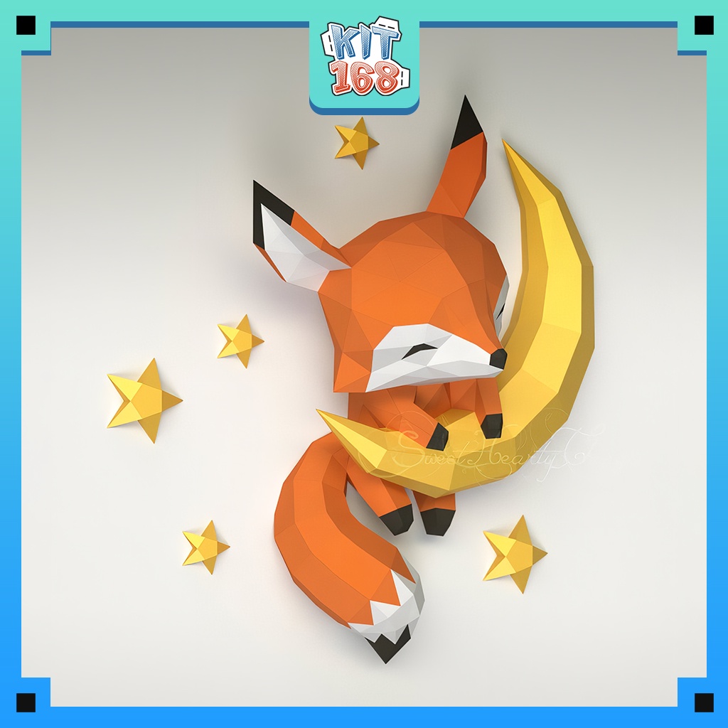 Mô hình giấy động vật Cáo con trên Mặt Trăng