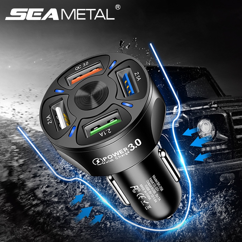Tẩu sạc xe hơi SEAMETAL 4 cổng USB QC3.0 hỗ trợ sạc nhanh dành cho điện thoại máy tính bảng