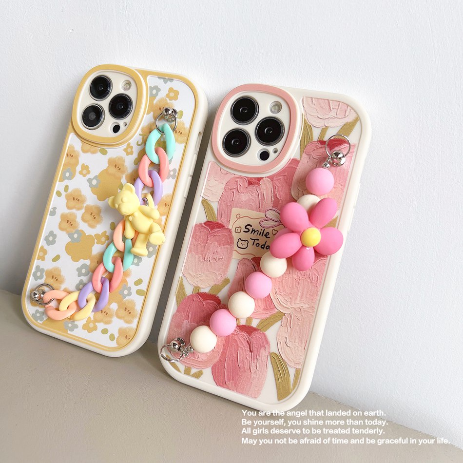 Hộp đựng dây chuyền samsung galaxy a22 a21s a20s s23 s22 plus ultra s21 s20 fe bear flower chain case điện thoại tpu mềm vỏ bảo vệ ống kính hình bầu dục hoa