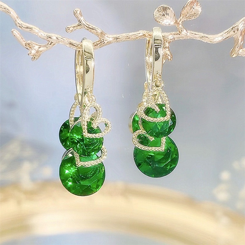Khuyên tai ETRENDY màu xanh lá cây đính đá zircon thời trang sang trọng cho nữ dự tiệc
