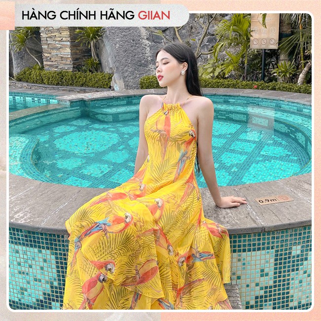 Giian - Đầm maxi cổ yếm, Váy yếm dài buộc dây gợi cảm -Sunset Valley Dress - thiết kế chính hãng - V2192
