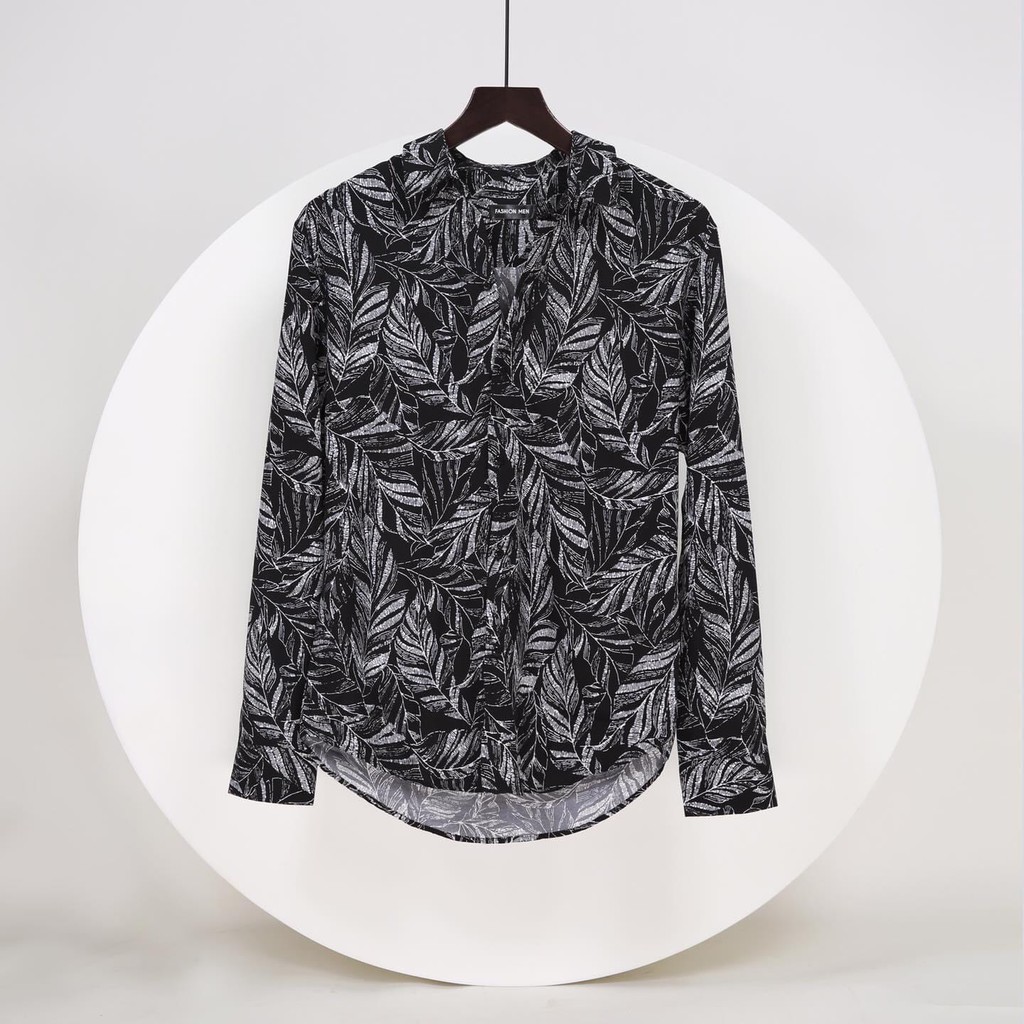 ÁO SƠ MI Nam Dài Tay Chất Lụa Phom Chuẩn_ÁO HỌA TIẾT LÁ CÂY ms 07