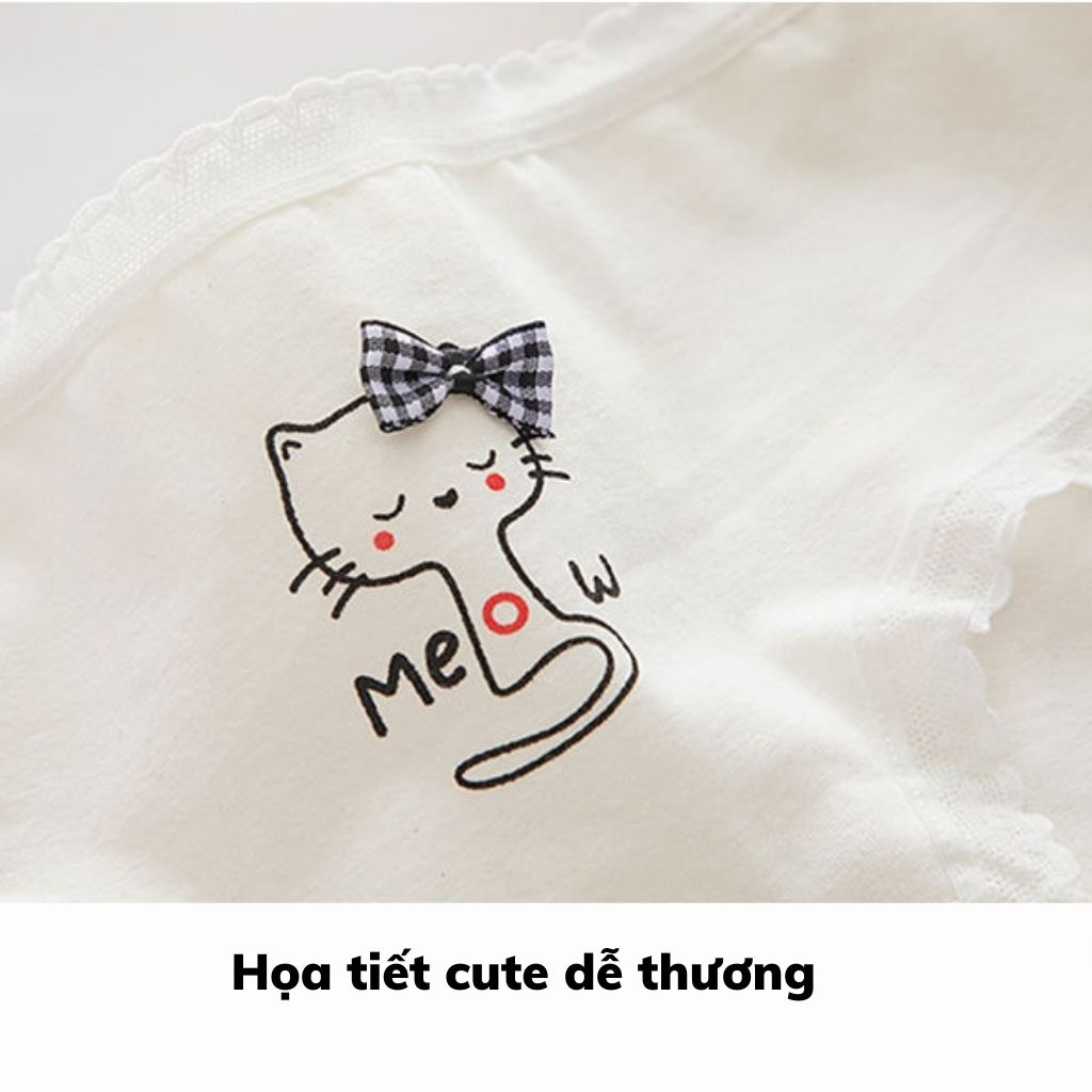 Quần lót nữ cotton ren viền cao cấp kháng khuẩn khử mùi đính nơ họa tiết cute dễ thương DEVARI L0133