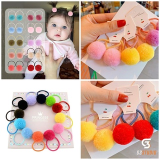 Set 2 dây cột tóc đính bóng lông nhiều màu sắc cho bé