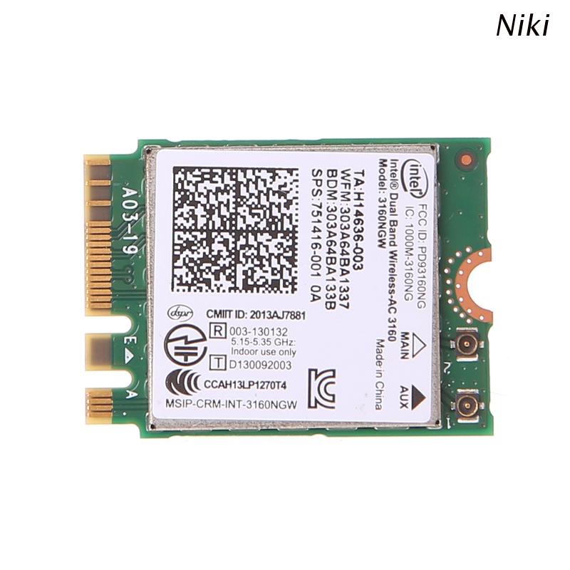 Niki Intel Dual Band Wireless 802.11 AC 3160 NGW NGFF Bluetooth 4.0 Wifi tương thích Bluetooth