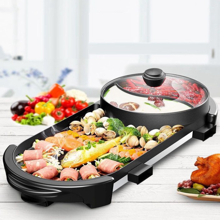 Sản Phẩm Bếp lẩu nướng 2 trong 1 chống dính cao cấp EB-8602, hợp kim nhôm phủ Teflon chống dính 3 lớp, công suất 1100-22