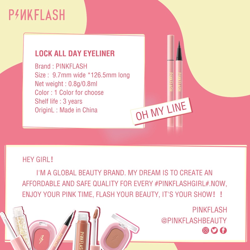 Bút kẻ mắt Pinkflash dạng lỏng nhanh khô màu đen màu nâu chất lì chống nước lâu trôi 30g