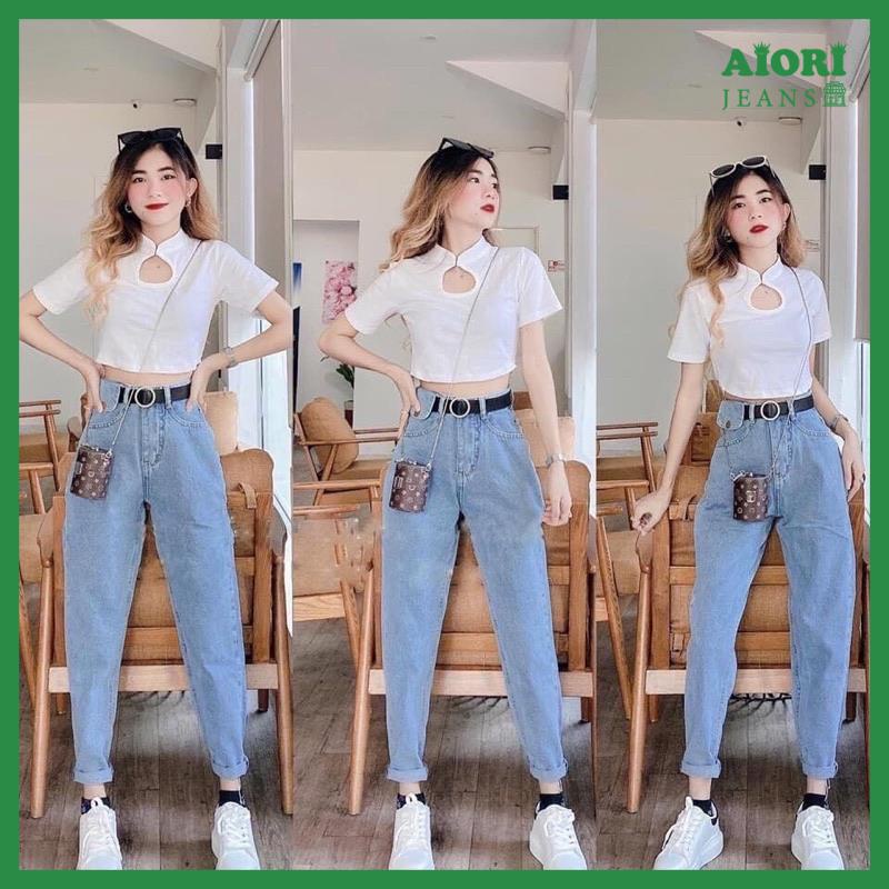 Quần Jeans Nữ AIORI Quần Baggy Jeans Lưng Cao Baggy Nắp Túi Kiểu Phong Cách Thời Trang  Xinh Xuống Phố_ Mã 458
