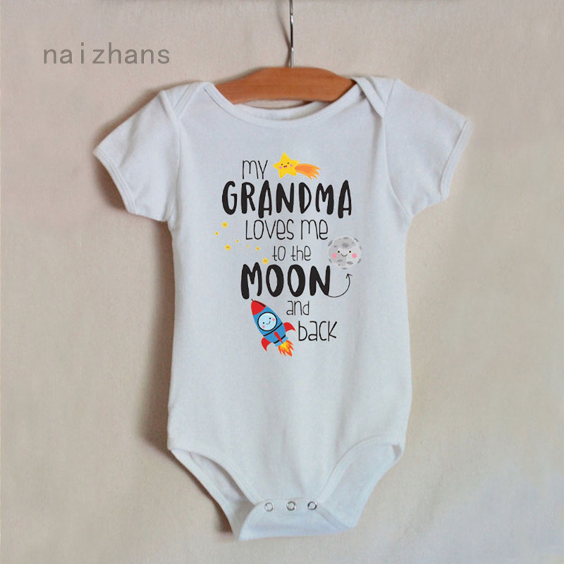 Bộ Áo Liền Quần In Chữ Grandma Loves Me To The Moon And The Back Dành Cho Trẻ Sơ Sinh 0-24 Tháng Tuổi