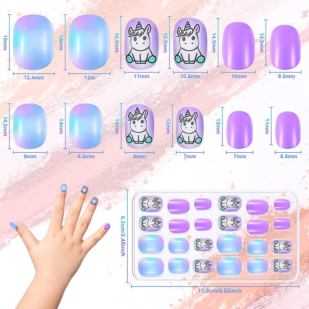 [Hàng mới về] Bộ 24 cái móng tay giả acrylic trang trí hợp thời trang cho trẻ em