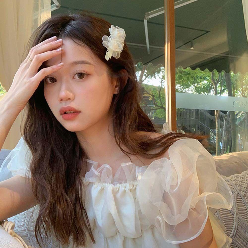Kẹp Tóc Lưới Hình Hoa Trà Ngọt Ngào Phong Cách Hàn Quốc