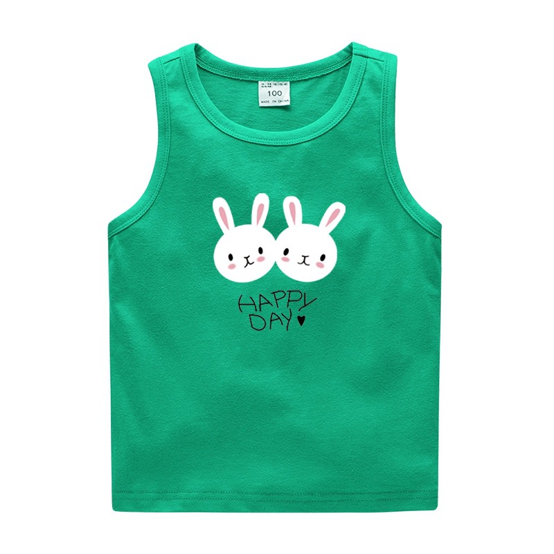 Áo ba lỗ bé gái, áo sát nách bé gái cotton hình thỏ từ 8-20 kg