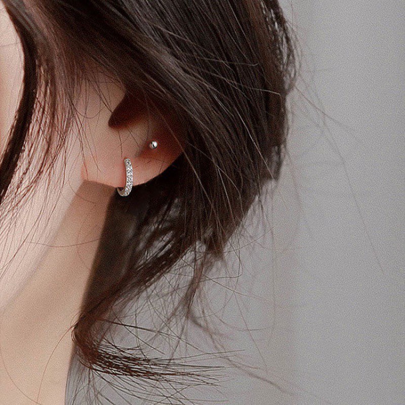 Khuyên tai bạc vòng tròn đính đá, bông tai nữ Daria Silver