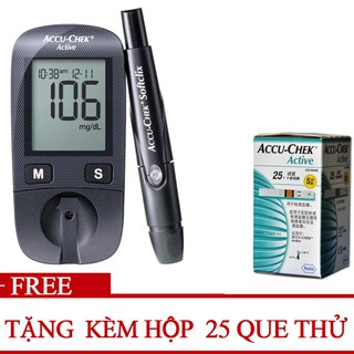 Máy đo đường huyết Accu Chek Active + Tặng kèm hộp 25 que thử