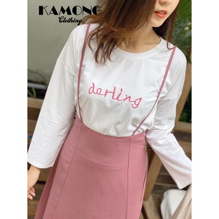 [HÌNH THẬT] Set chân váy 2 dây + áo thun thêu (HỒNG)