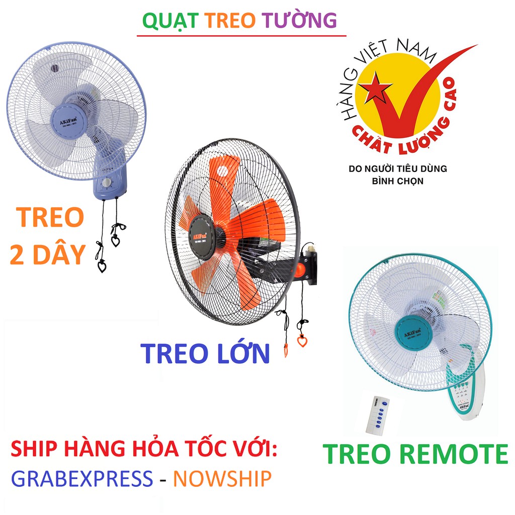 Quạt treo tường Akifan 🔸Tùy chọn có remote 🔸Hàng VN CLC🔸BH 2 năm🔸Giao hỏa tốc
