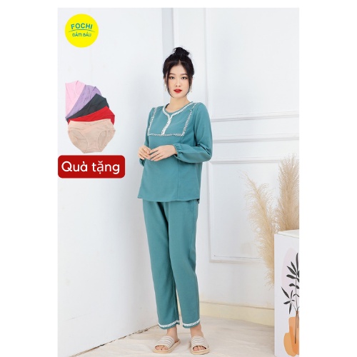 Bộ Đồ Bầu Và Sau Sinh FOCHI, Chất Nhung Tăm, Có Chun Rút Điều Chỉnh Bụng, Khóa Kéo Cho Con Bú BSB076