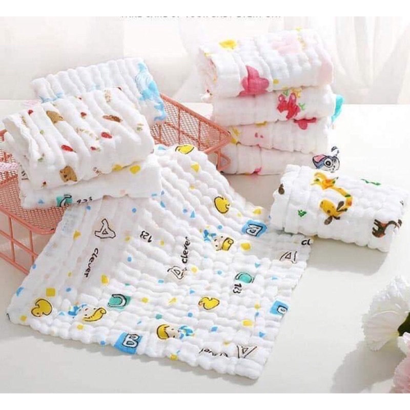 5 khăn sữa xô cotton 6 lớp siêu mềm, không xù, an toàn cho bé