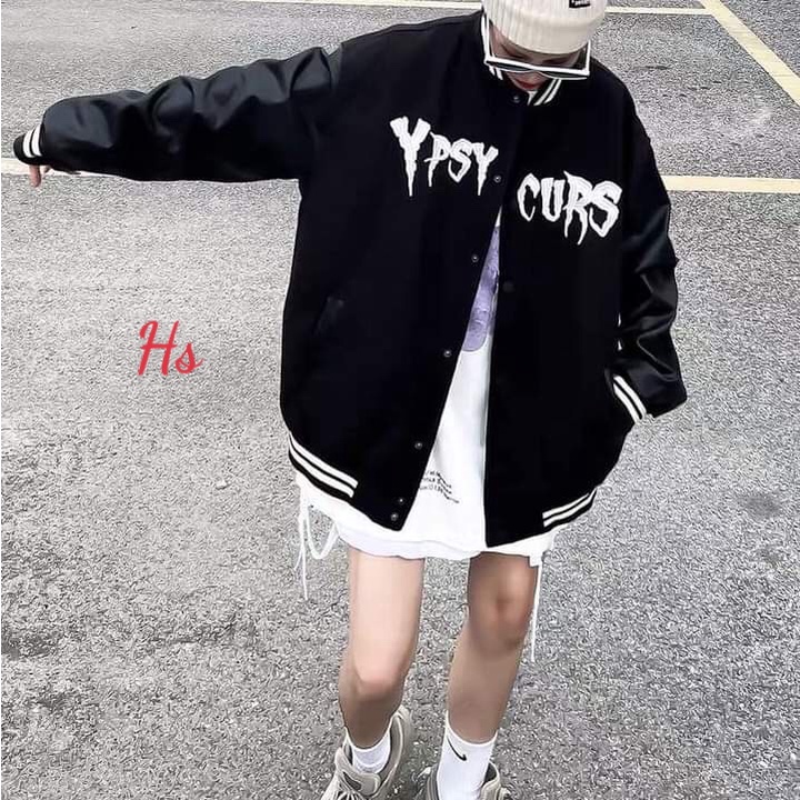 Áo nỉ chữ YP  Chất nỉ cotton ngoại phối tay da