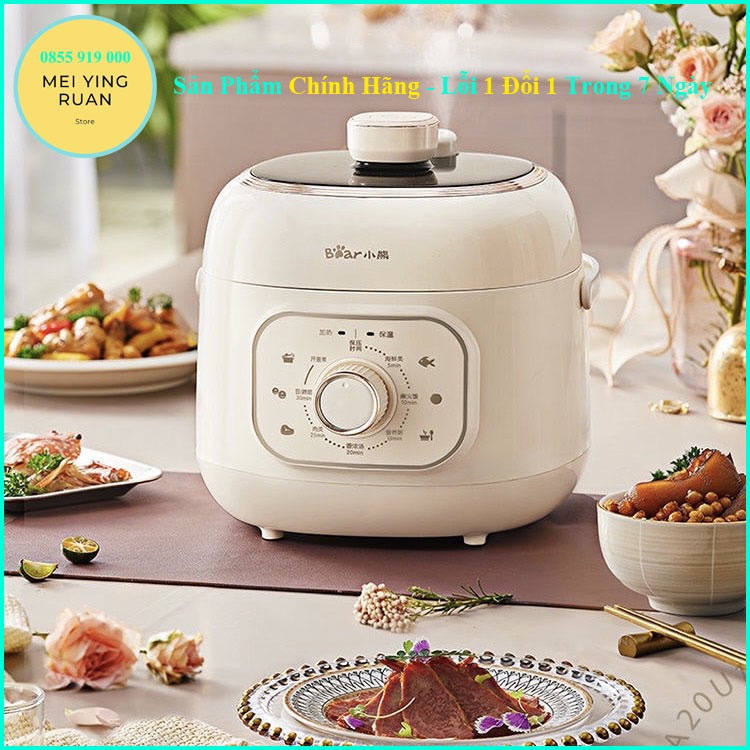 Nồi áp suất điện mini BEAR 2L màu trắng cho 1-2 người bảo hành 12 tháng