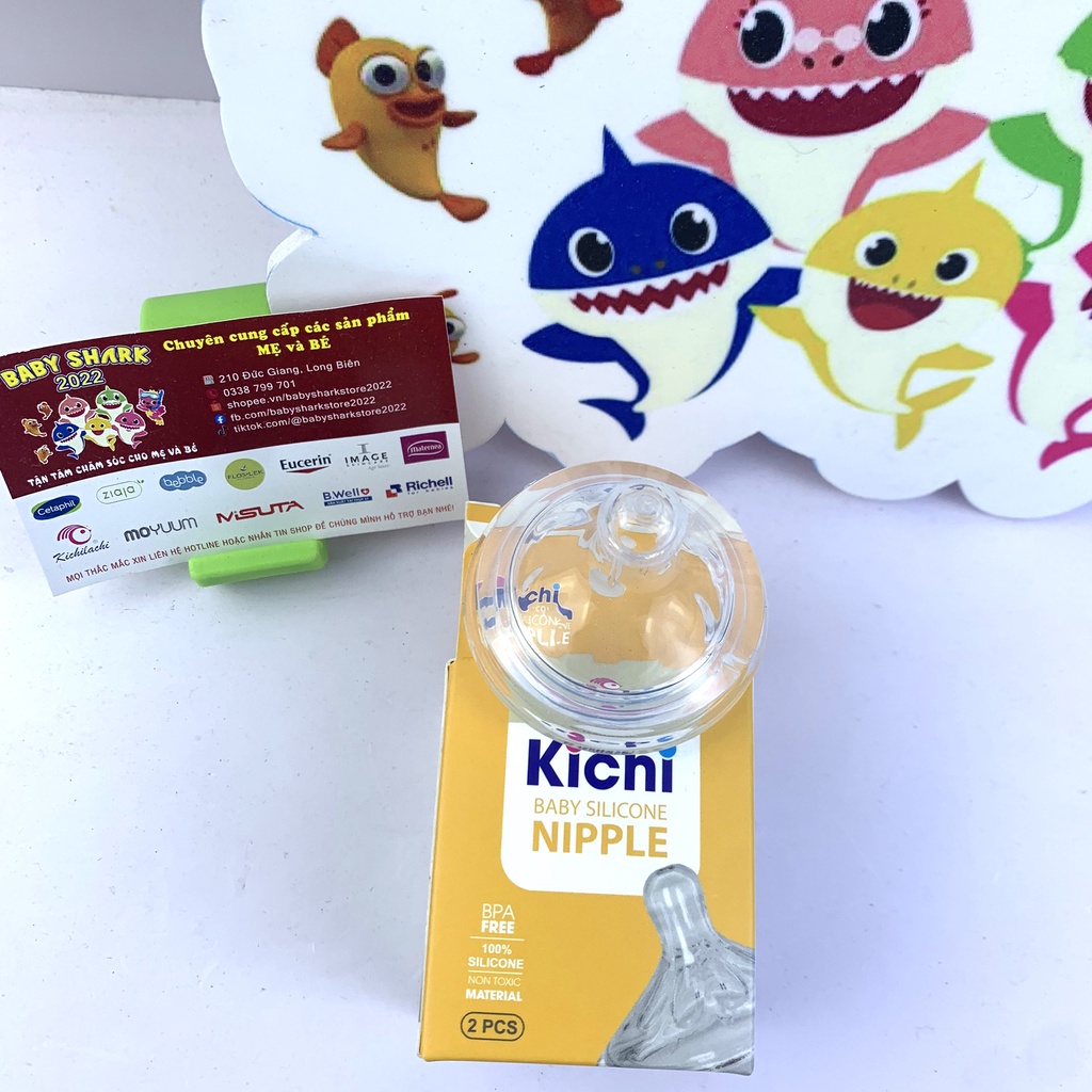 Combo 2 núm ti bình bò sữa Kichilachi cổ rộng silicone cao cấp, siêu mềm, mô phỏng bầu vú mẹ