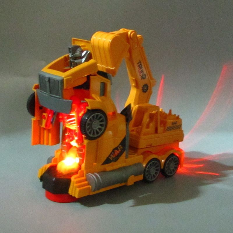 [nhiều mẫu biến hình ]Đồ chơi xe cẩu biến hình nhạc đèn xoay 360°