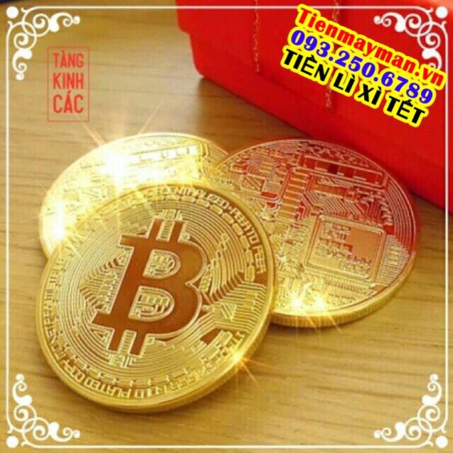Đồng xu bitcoin mạ vàng 24 may mắn + hộp nhựa đi kèm
