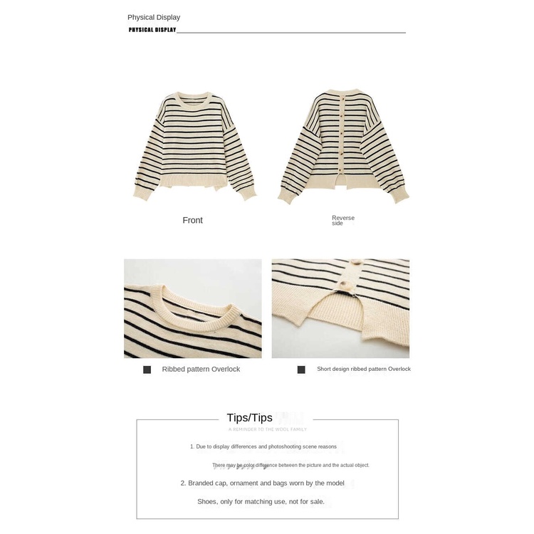 Áo len tay dài dáng rộng họa tiết kẻ sọc thời trang thu đông dành cho nữ