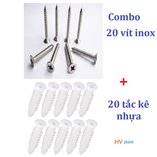 Combo 20 vít inox và 20 tắc kê nhựa các kích cỡ