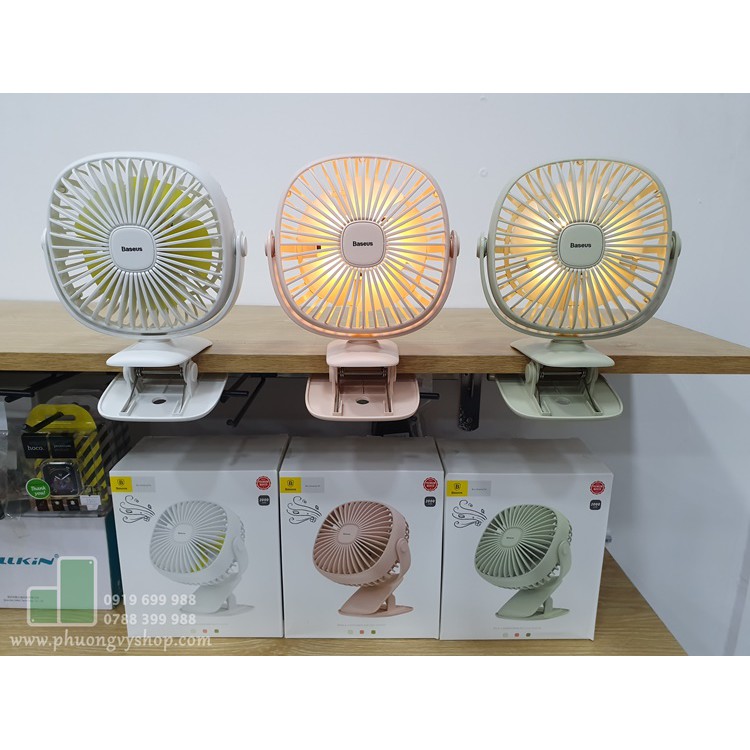 Quạt tích điện mini kẹp bàn có đèn Baseus chính hãng | BigBuy360 - bigbuy360.vn