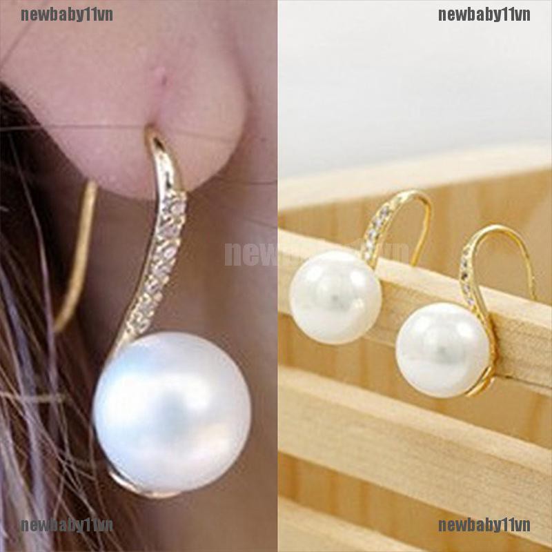 Khuyên tai nữ dài đính ngọc trai nhân tạo thời trang