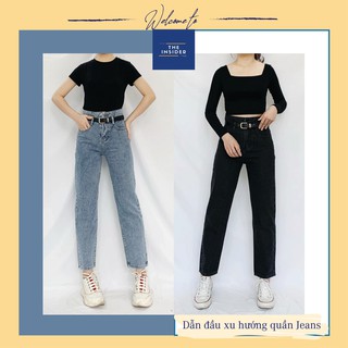 Quần Baggy Jeans nữ cạp cao ống rộng vừa chất vải đẹp Q1445ti