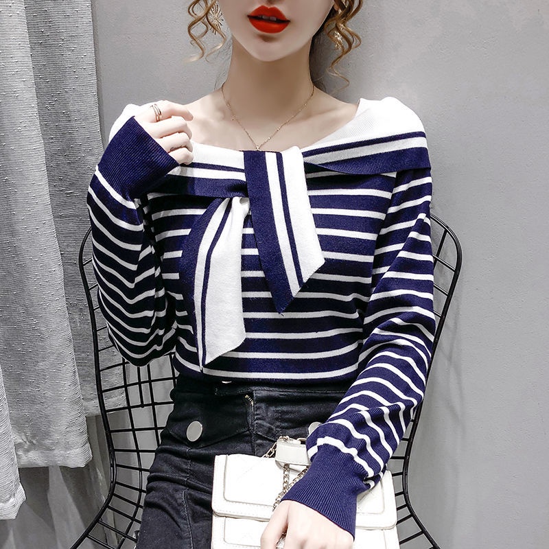 Áo sweater dệt kim một màu tay dài thời trang mùa thu quyến rũ cho nữ 2021