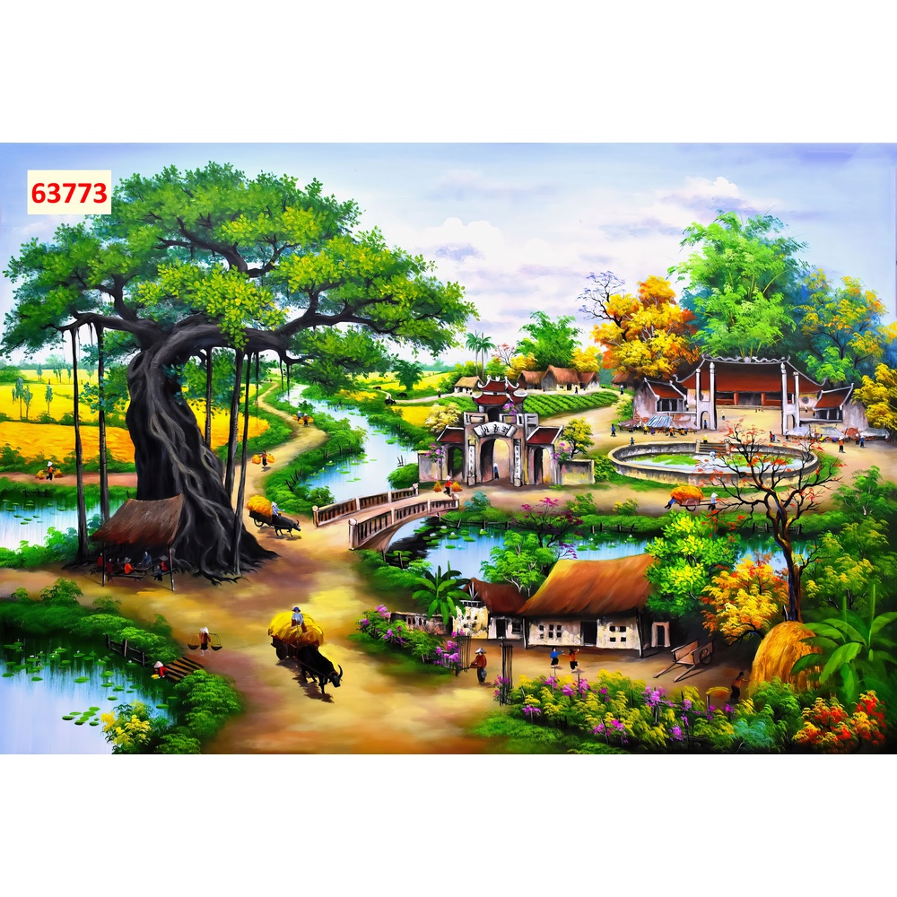 Tranh Dán tường 3D Phong Cảnh Làng Quê đường làng, lối xóm nhỏ Việt Nam yên bình mẫu mới nhất, được ưa chuộng hiện nay