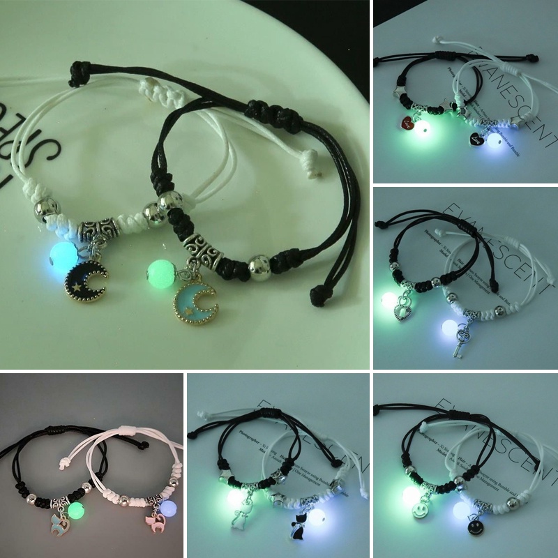 Set 2 Vòng Tay Bện Dây Màu Dạ Quang Thời Trang Cho Cặp Đôi