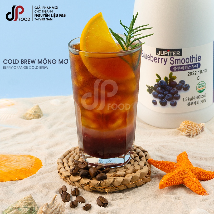 Sốt Việt Quất Nghiền Nhuyễn - Smoothie Blueberry Jupiter Hàn Quốc- Chai 1,8kg - Pha trà trái cây, đá xay, soda, cocktail