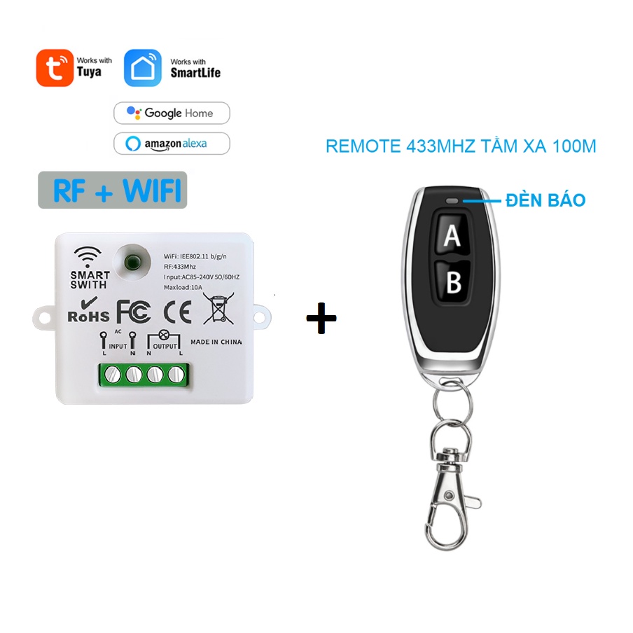 Mini WIFI + RF, Bộ điều khiển từ xa app smartlife ,TUYA điều khiển từ xa thông minh 1 kênh 220v 10A,công tắc thông minh