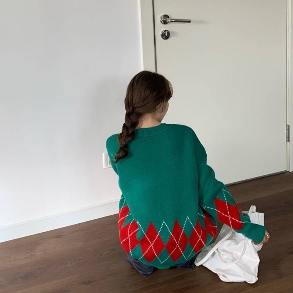 Áo sweater dáng rộng dày màu sắc tương phản thời trang thu đông mới trẻ trung dành cho nữ