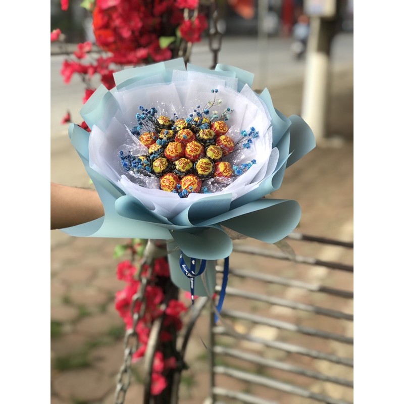 Bó hoa kẹo mút màu xanh Nt