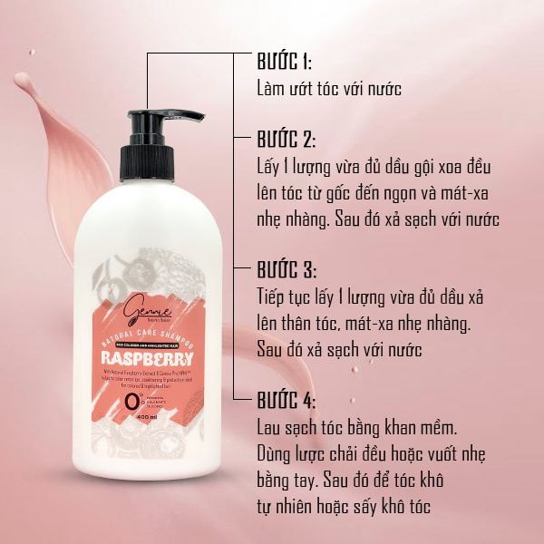 Bộ đôi dầu gội và dầu xả Gennie Natural Care - Raspberry for Colored &amp; Highlighted Hair 400ml