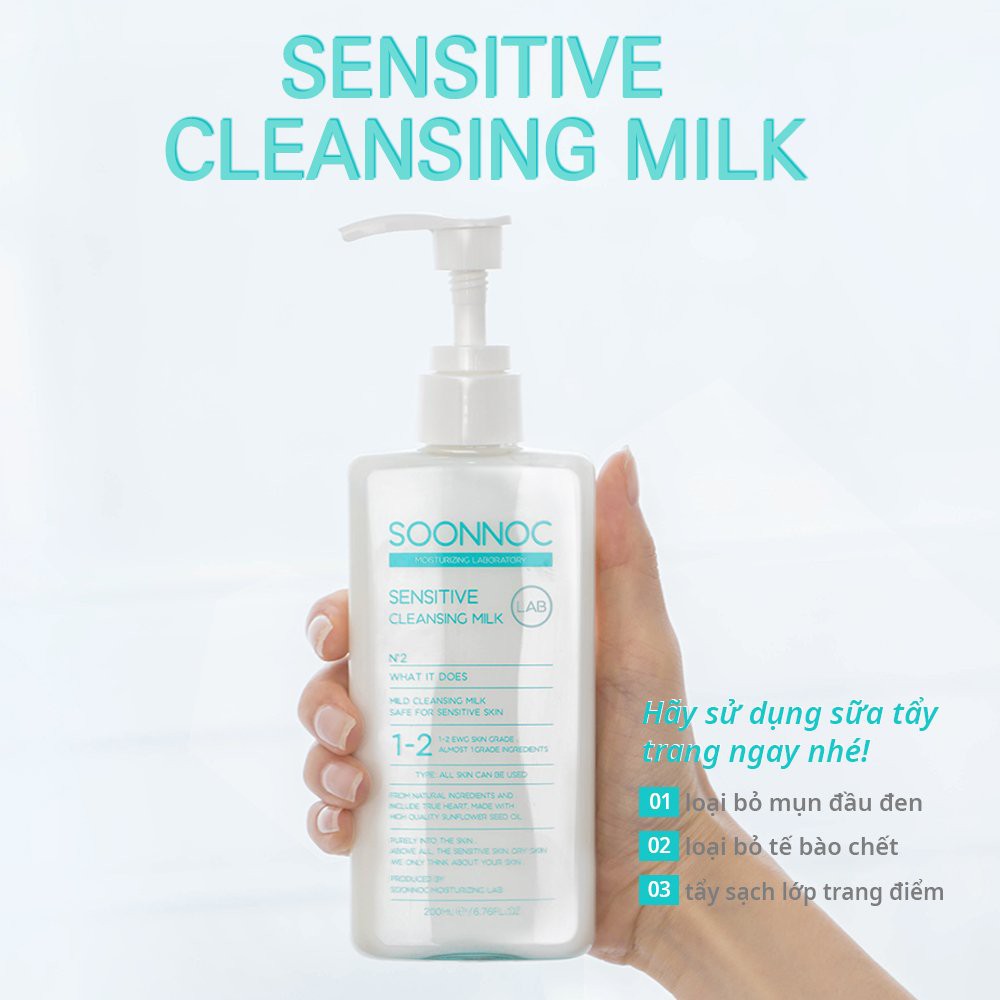 Tẩy Trang Cho Da Nhạy Cảm Dạng Sữa Dịu Nhẹ Sạch Lỗ Chân Lông Soonnoc Sensitive Cleansing Milk GomiMall