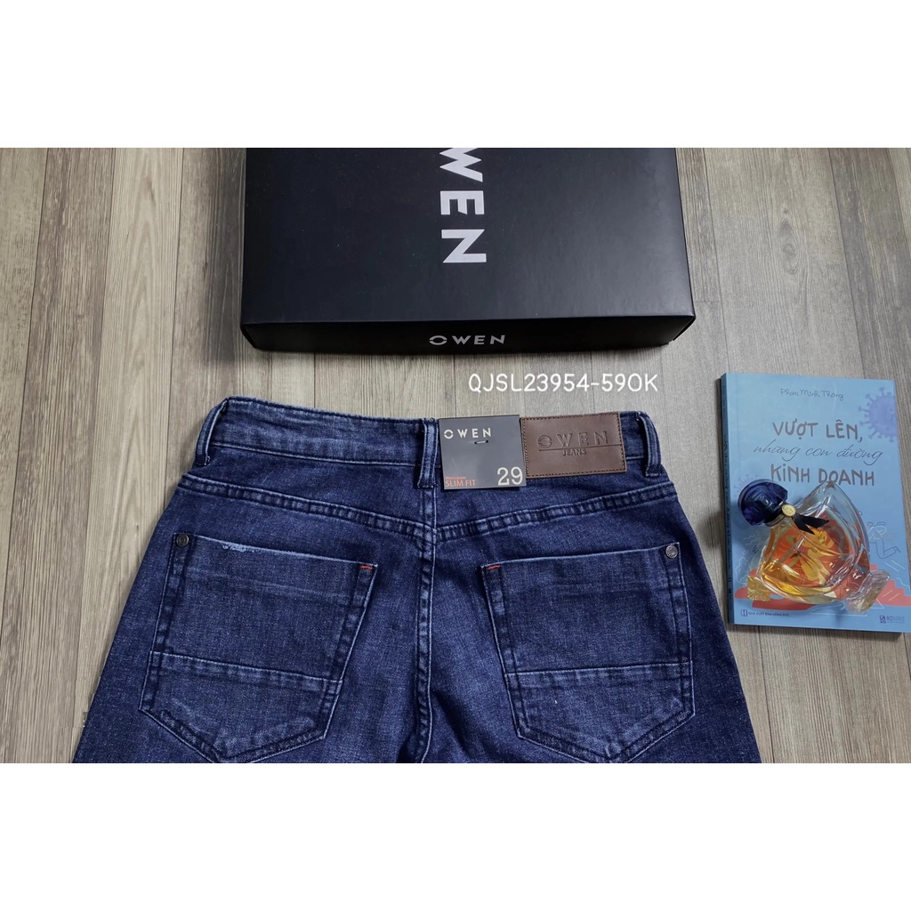 Quần Jean Nam Quần Bò Hàng Hiệu Owen QJSL23954 Dáng Slim Fit Ống Đứng Màu Xanh Trơn Vải Denim Cao Cấp Đàn Hồi Tốt