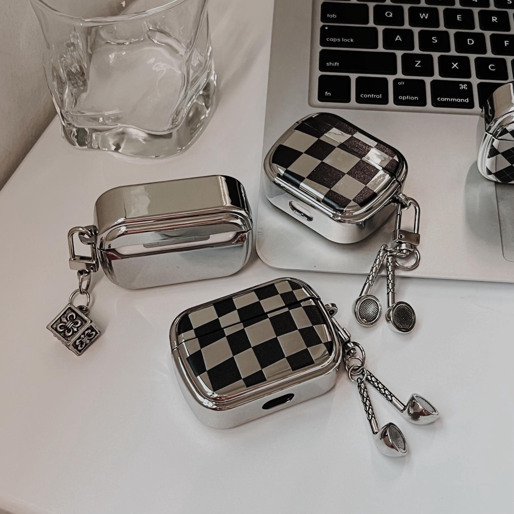 Vỏ Bảo Vệ Hộp Sạc Tai Nghe Bluetooth AirPods 1 2 Pro 3 2021 Bằng Tpu Mềm Mạ Điện Họa Tiết Kẻ Ô Sáng Tạo