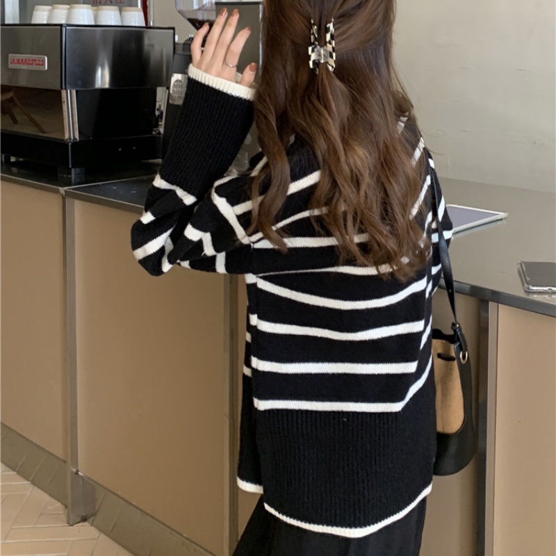 Áo Sweater Dệt Kim Dáng Rộng Kẻ Sọc Kiểu Hàn Quốc Thời Trang Mùa Thu Cho Nữ