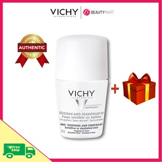 Lăn khử mùi, giảm mồ hôi cho da nhạy cảm Vichy trắng không mùi thơm chính hãng Pháp - BeautyMart