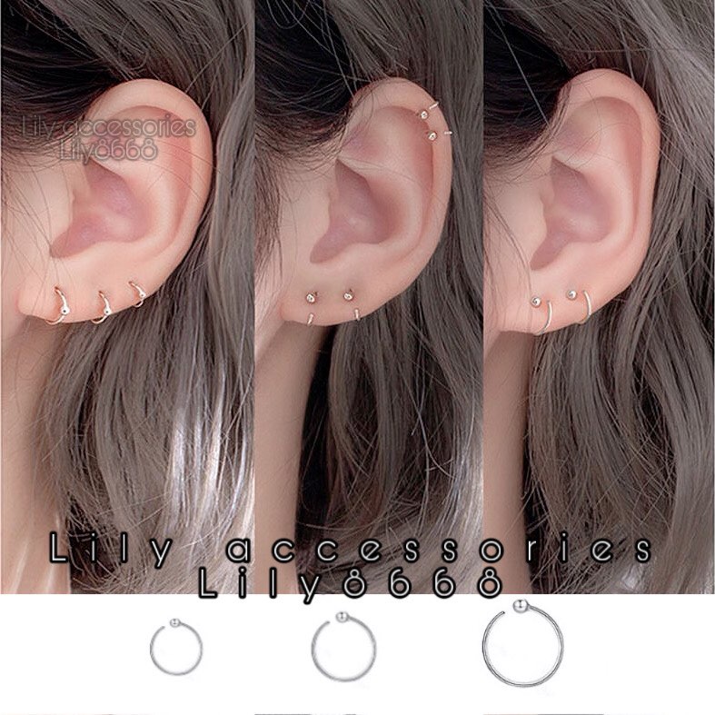 Slim Hoop Earring With Ball khuyên tai titan tròn bi siêu mỏng không gỉ không đen không dị ứng cho nam nữ