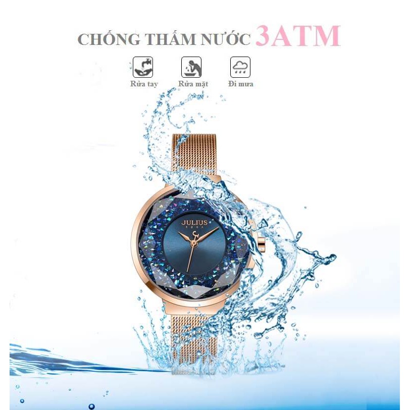 Đồng hồ nữ Julius Hàn Quốc JA-1111C dây thép (Đồng mặt xanh)
