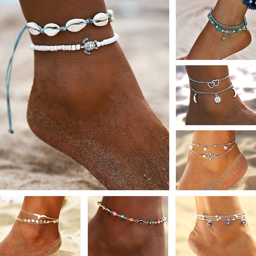 Lắc Chân Đính Vỏ Sò Handmade Có Thể Điều Chỉnh Thời Trang Đi Biển Cho Nữ