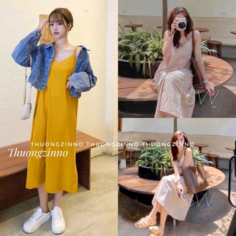 Váy hai dây chất Đũi lụa dáng xuông siêu mát dây lưng điệu đà kèm ảnh thật